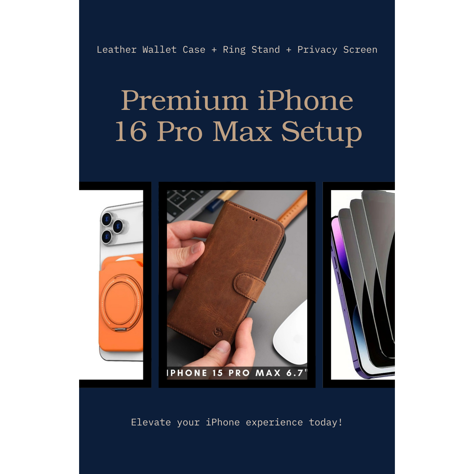 Premium iPhone 16 Pro Max Setup — Casper Leather Wallet + Ring Stand + Privacy Screen