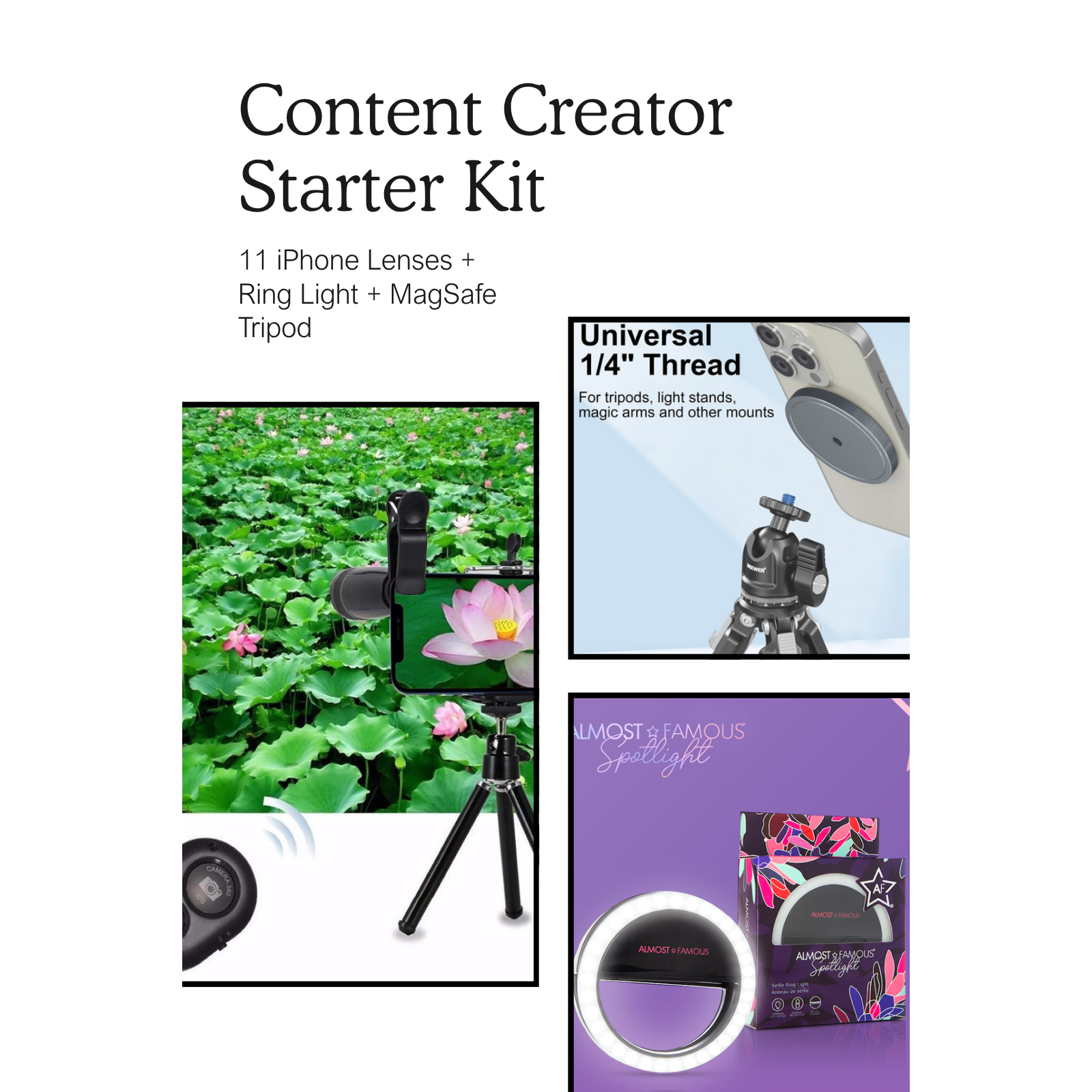 Content Creator Starter Kit — 11 iPhone Lenses + Ring Light + MagSafe Tripod