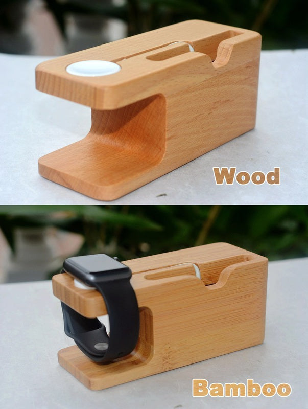 Bamboo Charging Dock — Apple Watch & iPhone Holder, Natural Wood