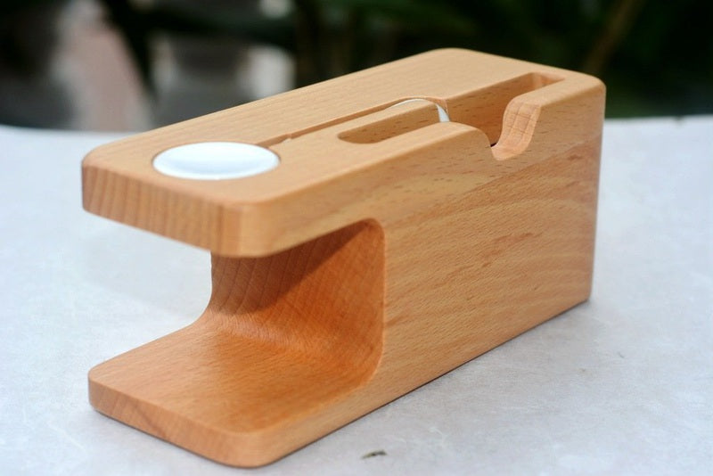 Bamboo Charging Dock — Apple Watch & iPhone Holder, Natural Wood