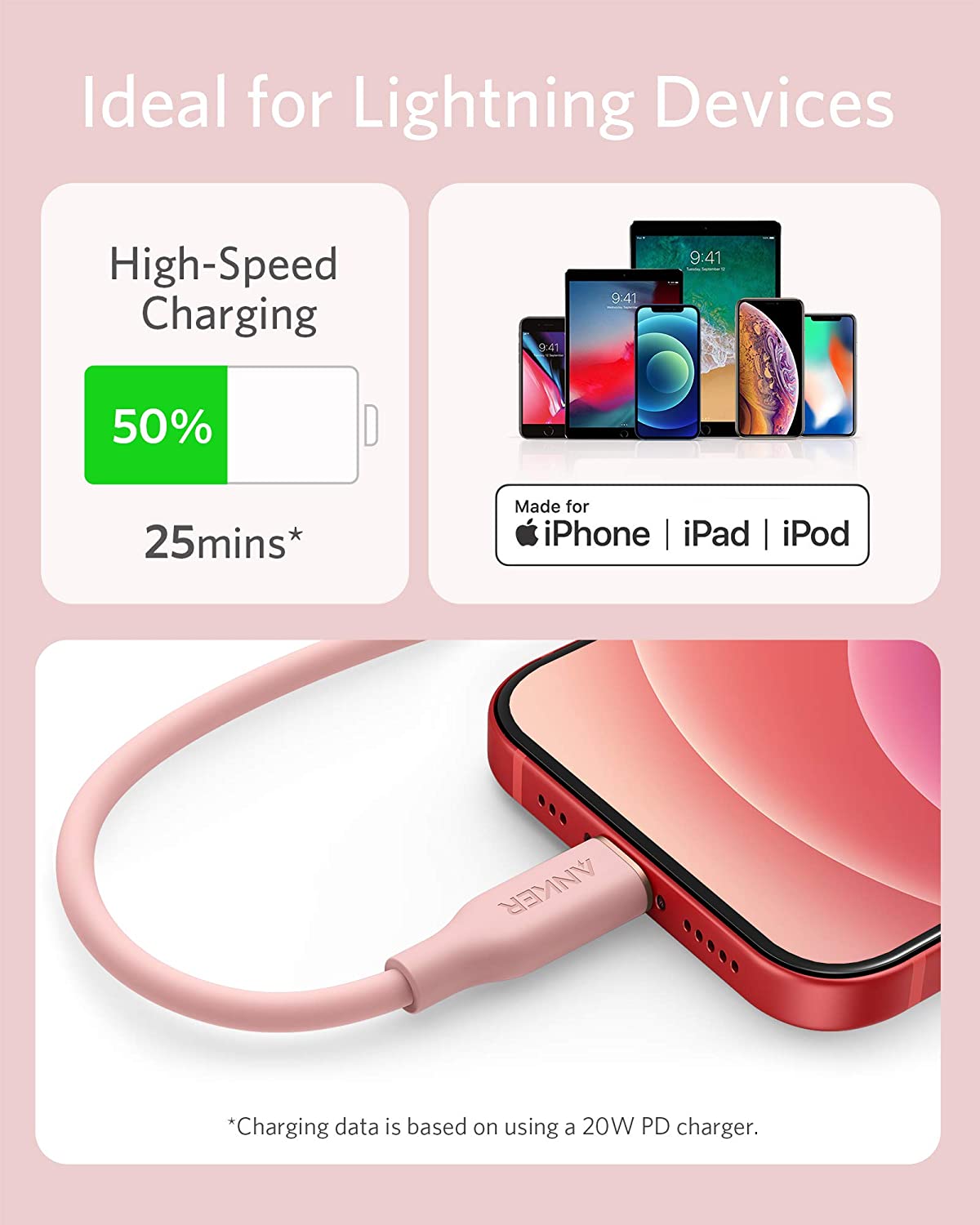 Anker 641 USB-C to Lightning Cable (3 ft, Flow Silicone)