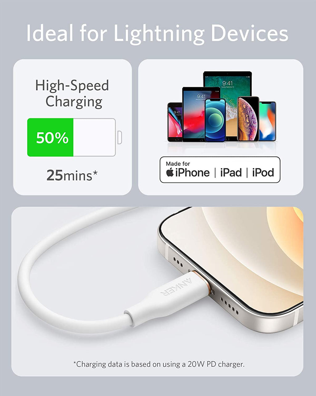 Anker 641 USB-C to Lightning Cable (3 ft, Flow Silicone)