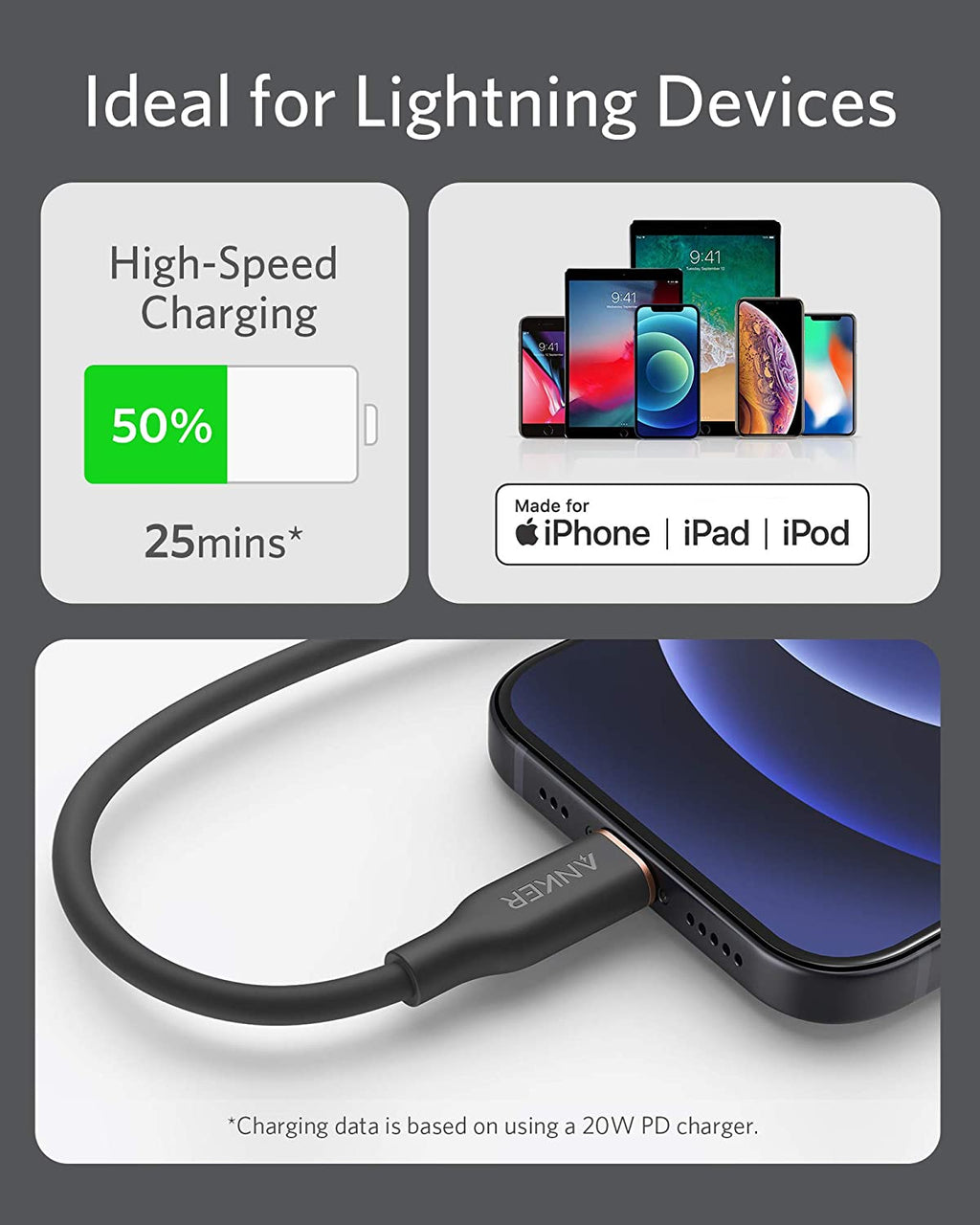 Anker 641 USB-C to Lightning Cable (3 ft, Flow Silicone)