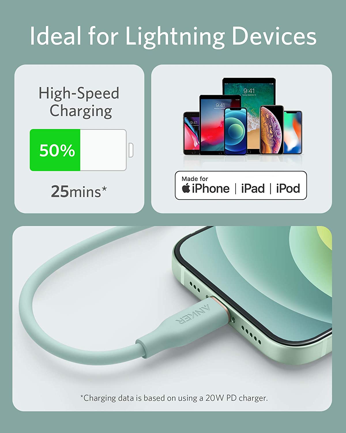 Anker 641 USB-C to Lightning Cable (3 ft, Flow Silicone)
