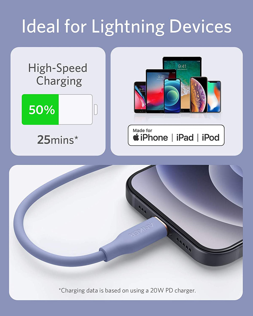 Anker 641 USB-C to Lightning Cable (3 ft, Flow Silicone)