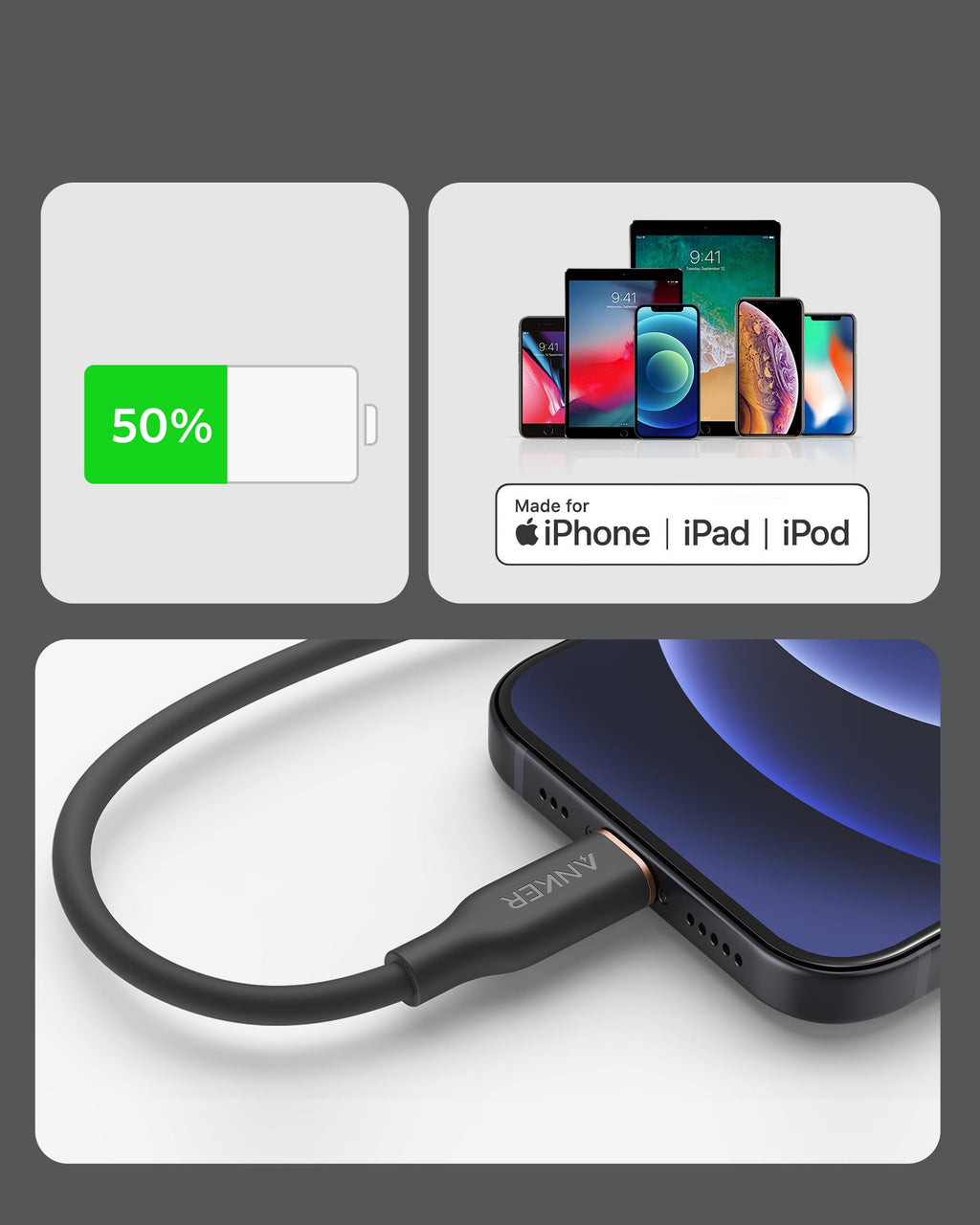 Anker 641 USB-C to Lightning Cable (3 ft, Flow Silicone)