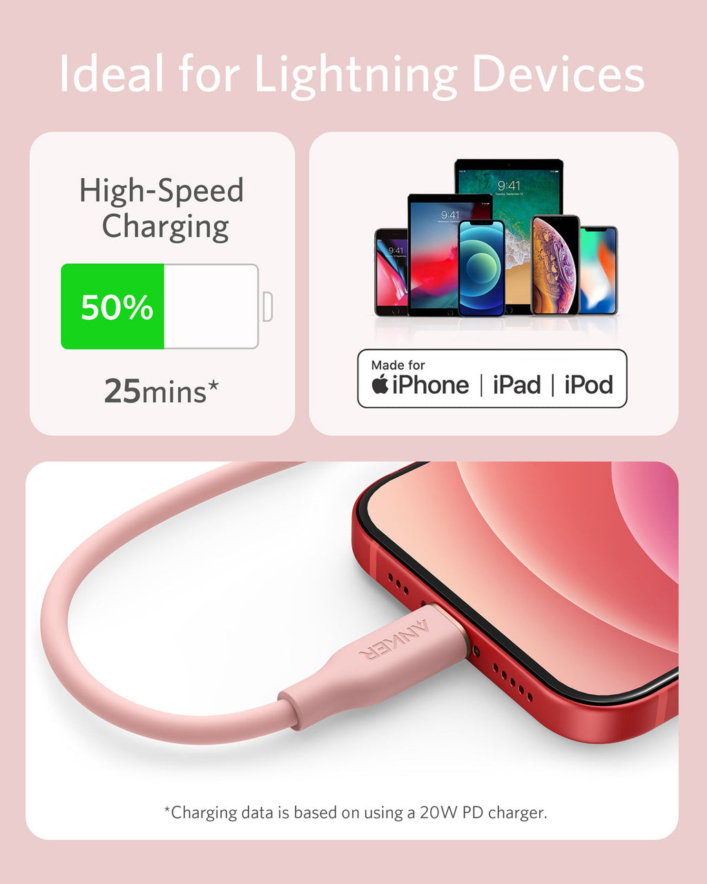 Anker 641 USB-C to Lightning Cable (3 ft, Flow Silicone)