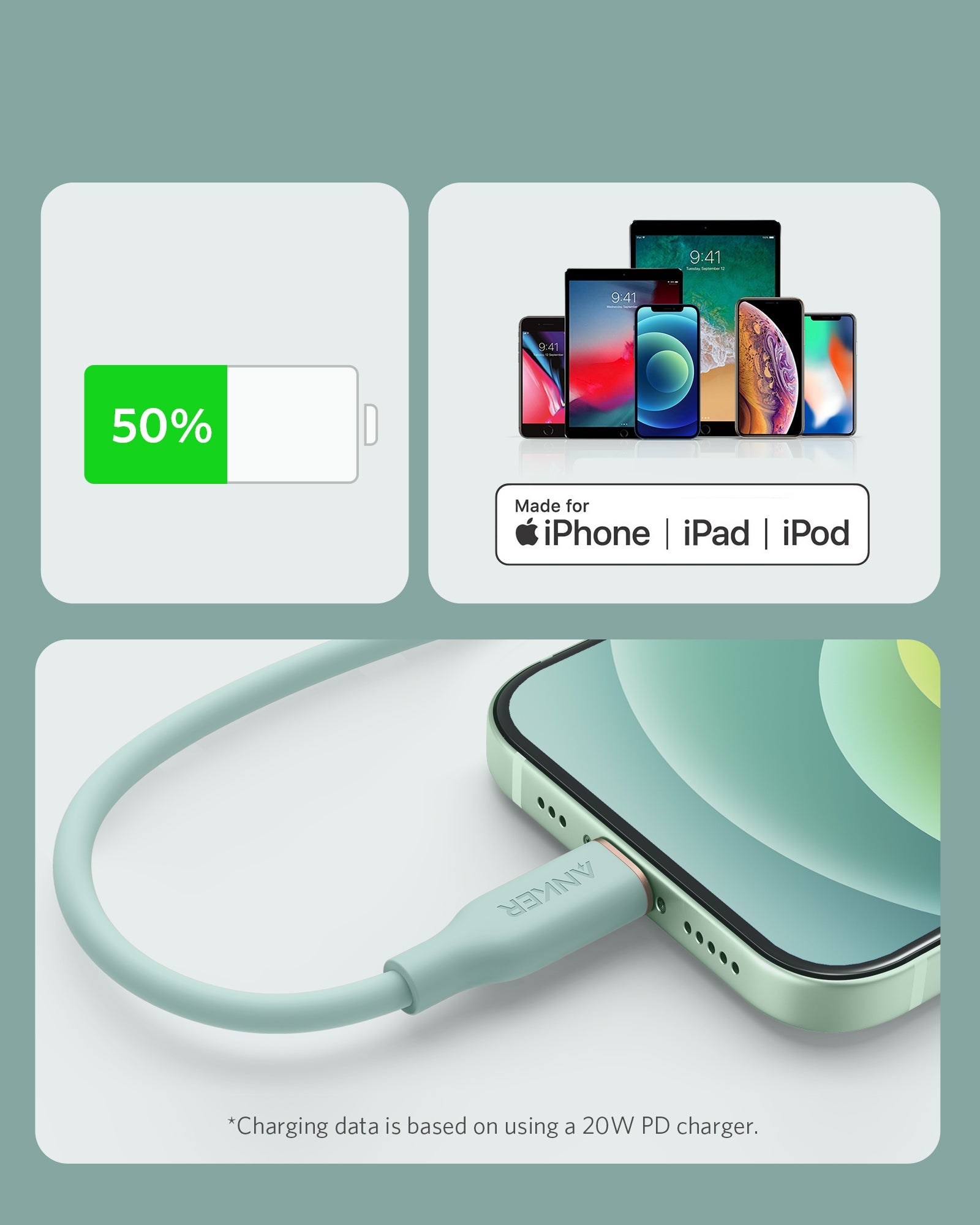 Anker 641 USB-C to Lightning Cable (3 ft, Flow Silicone)