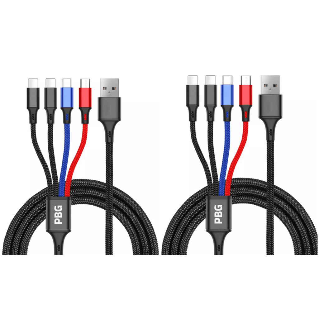 4-in-1 Multi Charging Cable 2 Pack - Phone/Type C/Micro USB, 4FT,