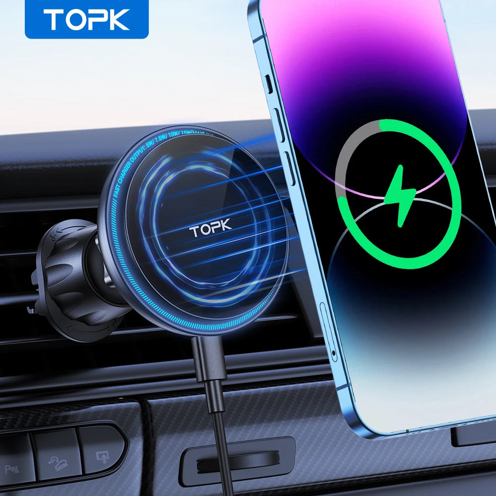 TOPK for Magsafe Car Phone Holder Charger 15W Fast Wireless Magnetic