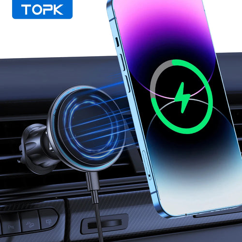 TOPK for Magsafe Car Phone Holder Charger 15W Fast Wireless Magnetic
