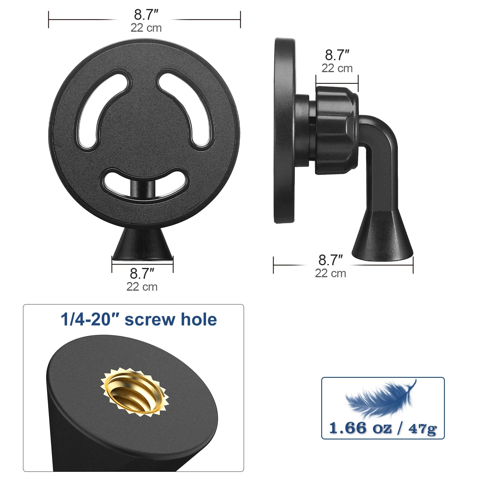 Magnetic Phone Tripod Mount Adapter with 1/4"-20 Hole for MagSafe for