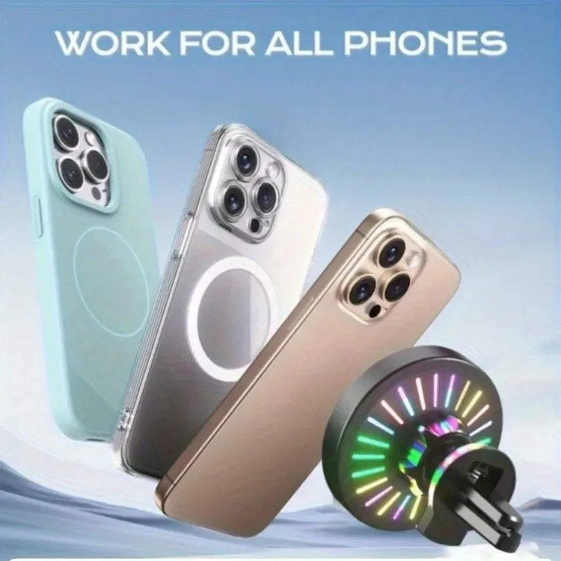 RGB Light Car Magnetic Wireless Charger Phone Holder Air Vent Stand