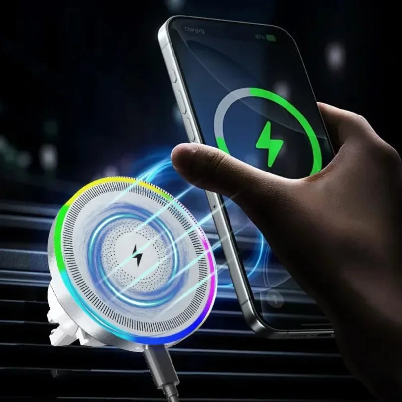 RGB Light Car Magnetic Phone Holder Air Vent Stand Wireless Charger