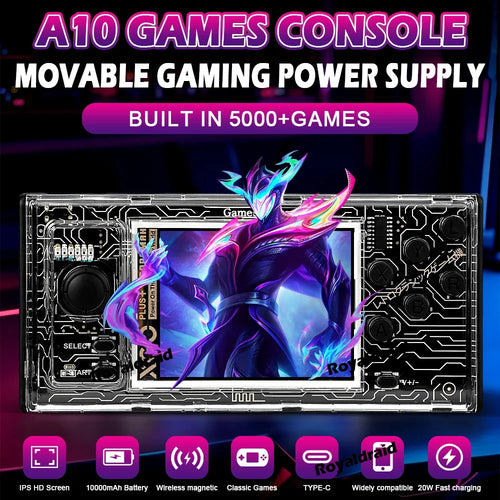 10000mAh Game Console Power Bank — Built-In Retro Games + Fast Charge