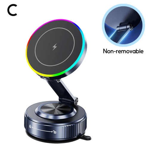 MagSafe Car Mount — 15W Wireless Charger with RGB & Vacuum Grip