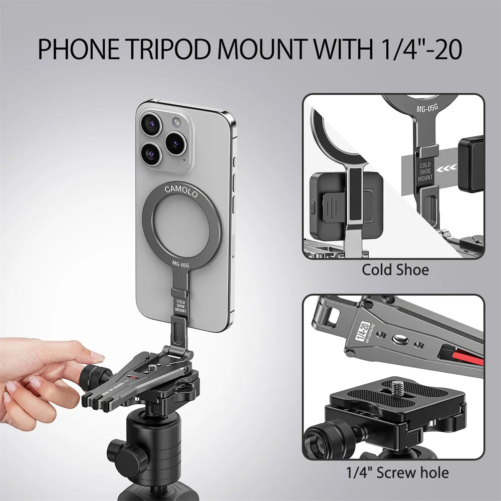 Magnetic Tripod Stand — Fence-Mount, Cold Shoe, Desk & Phone Holder