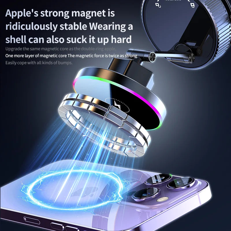 MagSafe Car Mount — 15W Wireless Charger with RGB & Vacuum Grip