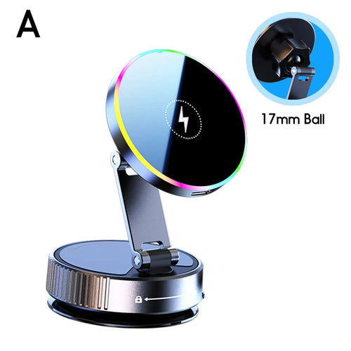 MagSafe Car Mount — 15W Wireless Charger with RGB & Vacuum Grip