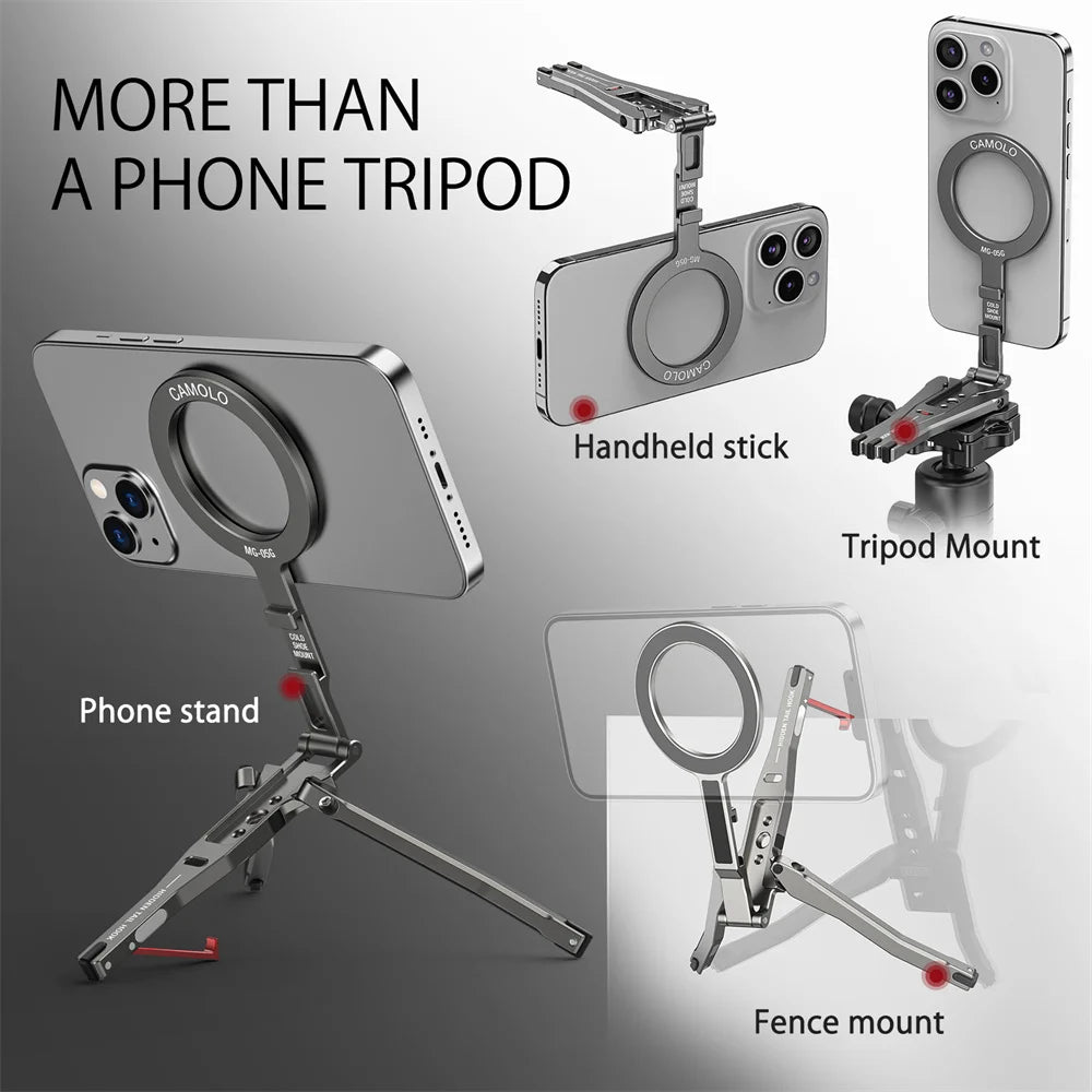 Magnetic Tripod Stand — Fence-Mount, Cold Shoe, Desk & Phone Holder