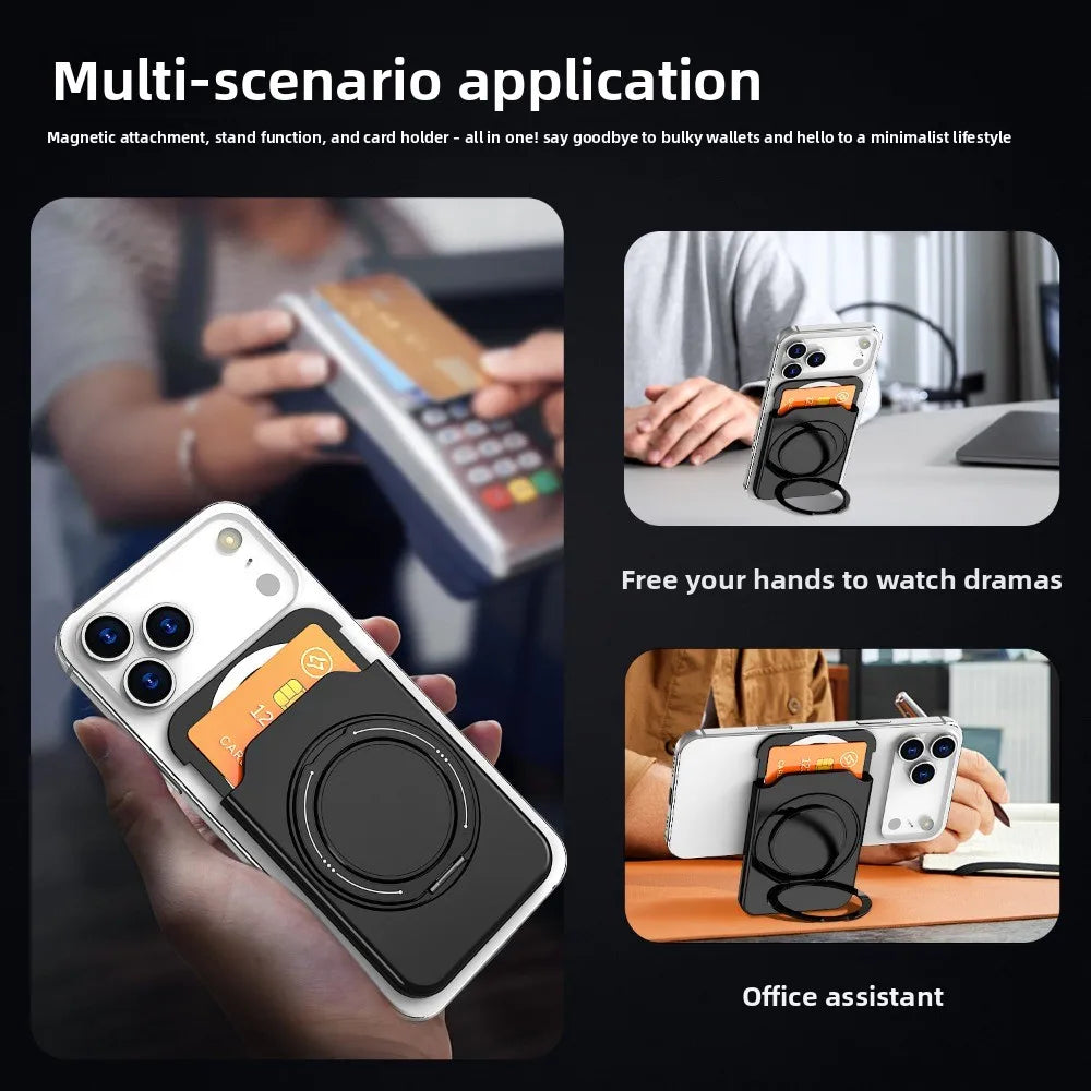 MagSafe Ring Stand & Wallet — 360° Rotating Card Holder Case