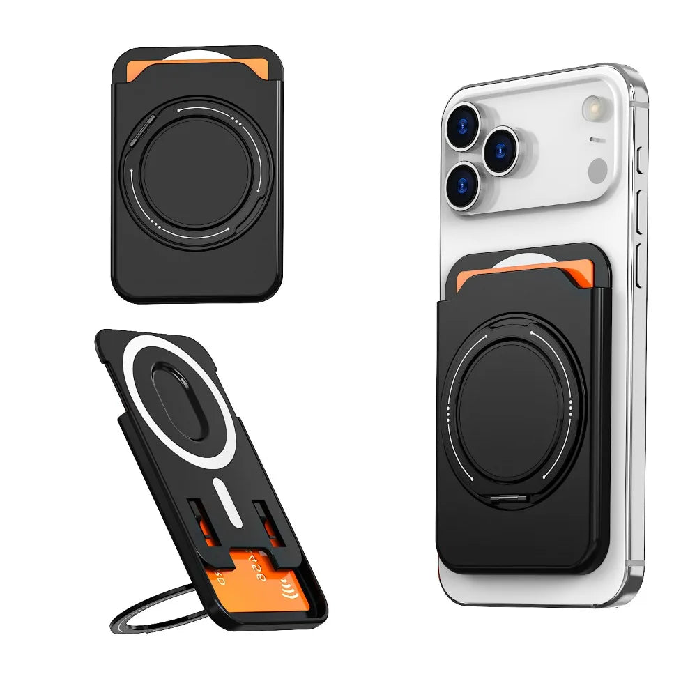 MagSafe Ring Stand & Wallet — 360° Rotating Card Holder Case