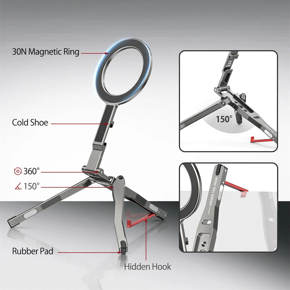 Magnetic Tripod Stand — Fence-Mount, Cold Shoe, Desk & Phone Holder