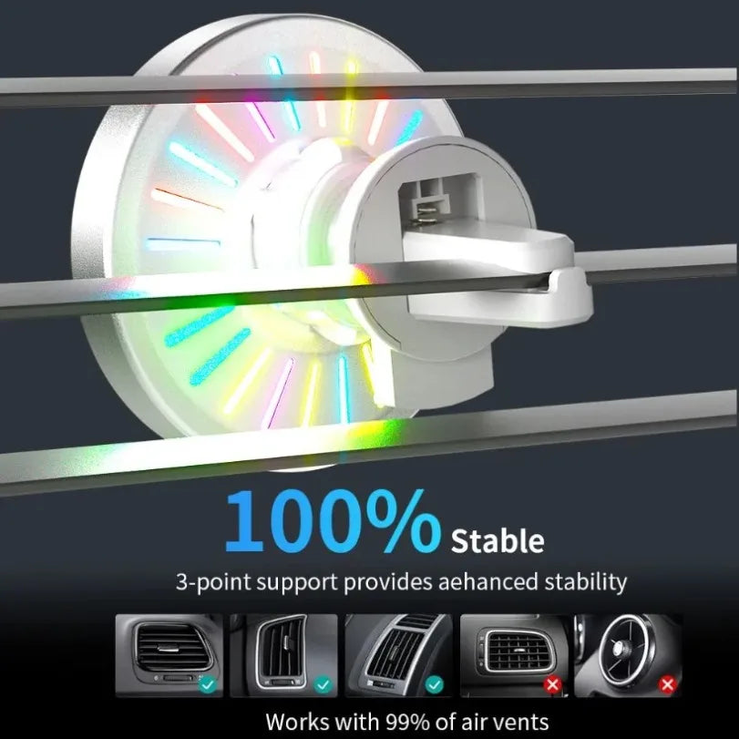 RGB Light Car Magnetic Phone Holder Air Vent Stand Wireless Charger
